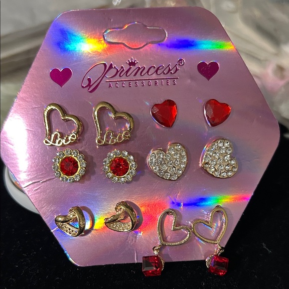 Princess  Accessories Jewelry - Gold and Red Heart Earrings Set